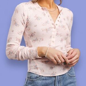 EUC Intimately Free People Long Sleeve Waffle-Knit Henley Top, Size Women’s XL